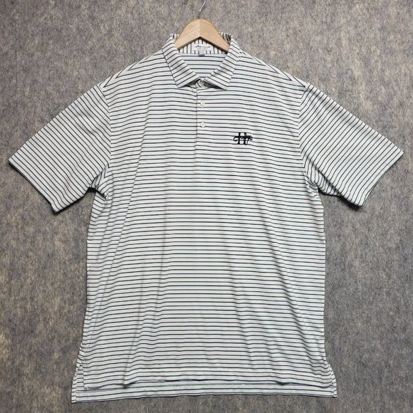 Peter Millar Polo Shirt Men XL Green Blue Striped Summer Comfort Heathrow Golf - Picture 2 of 9